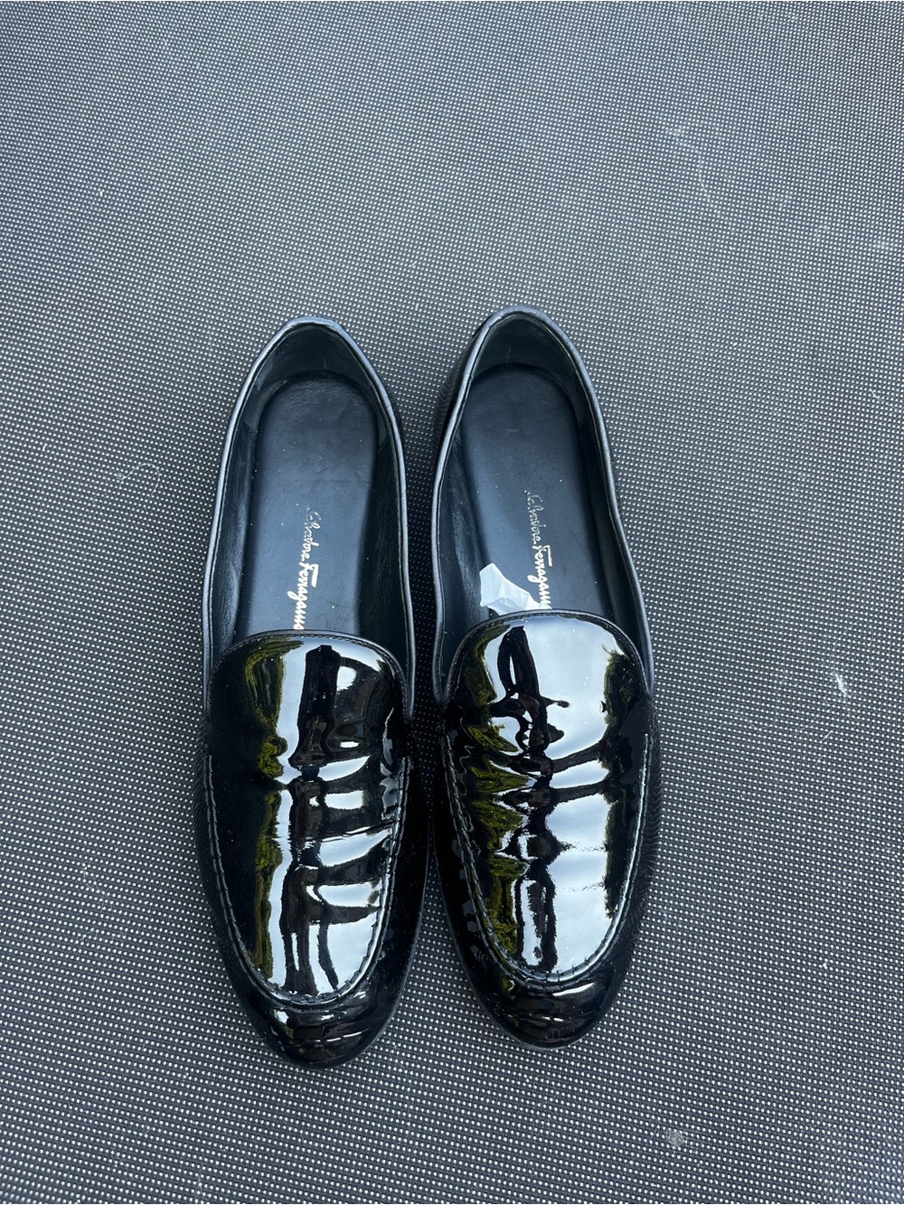 Salvatore Ferragamo patent leather loafers  and bonus call it spring wedges:)